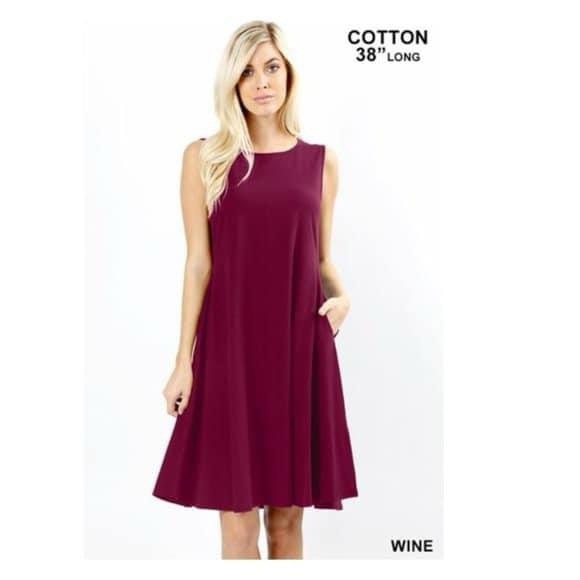 Zenana Burgundy Midi Dress with pockets - Picture 1 of 2